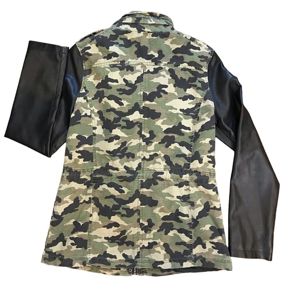 Blanc Noir Camo Anorak Utility Jacket Full Zip Black Faux Leather Sleeves Small - Picture 2 of 14